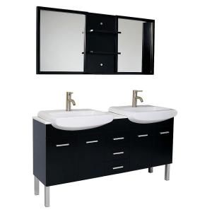Fresca Vetta 60 in. Vanity in Espresso with Marble Vanity Top in White and Mirror FVN6193ES