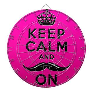 Funny girly pink Keep Calm and Mustache On Dart Board