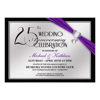 Silver/Purple Ribbon 25th Anniversary Invitations