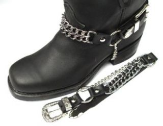 Biker Boots Boot Chains Black Topgrain Cowhide Leather, 2 Steel Chains Shoes