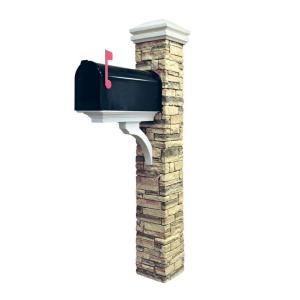 Eye Level Stacked Stone Beige Mailbox Post, Brace and Curved Cap 50 KITBWC