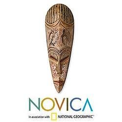 Handcrafted Sese Wood and Aluminum 'Good Fortune' African Mask (Ghana) Novica Masks