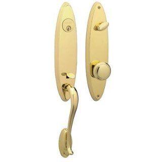 Schlage FA362 VEN 505 AND 605 Venice Double Cylinder Handleset with Andover Knob Interior, Lifetime Polished Brass/Polished Brass   Door Handles  
