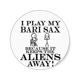 Keeps Aliens Away Bari Sax Round Sticker
