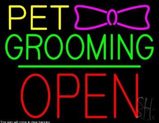 Pet Grooming Logo Block Open Green Line Clear Backing Neon Sign 24" Tall x 31" Wide  Business And Store Signs 