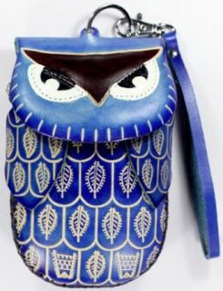 Littlekapsworld Girls' Genuine Leather Owl Coin Id Cell Phone Purse Wristlet Medium Blue Shoes