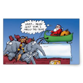 Santas Elephants Funny Holiday Cartoon Rectangular Sticker