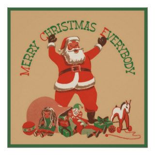 Vintage Santa Claus Toys Merry Christmas Everybody Poster
