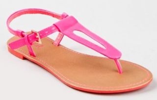 Qupid ATHENA 491 Patent Slingback Thong Flat Sandal Shoes
