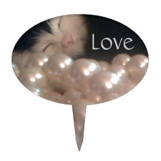 Love Elegant Vintage Kitten Antique Pearls Party Cake Toppers