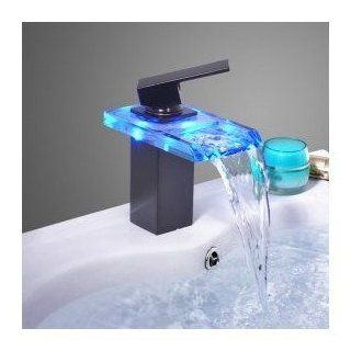 Oil Rubbed Bronze Color Changing LED Waterfall Bathroom Sink Faucet   Touch On Bathroom Sink Faucets  