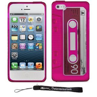 Pink TPU Audio Cassette Protective Skin For Apple iPhone 5 iOS (6) Smart Phone + an eBigValue TM Determination Hand Strap Electronics
