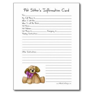 Pet Sitter's Information Postcard   Dog