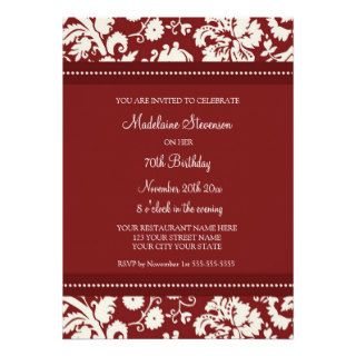 Red Damask 70th Birthday Party Invitations