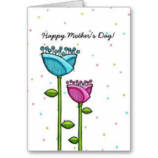 Fun Doodle Flowers blue pink dots Mother's Day Greeting Card