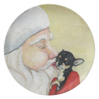 Santa's Kiss for Chihuahua Dog Art Plate