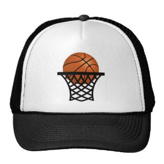 basketball going into hoop trucker hats
