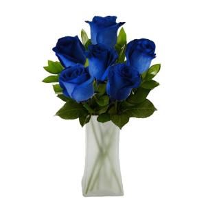 The Ultimate Bouquet Gorgeous Blue Rose Bouquet in Frosted Vase (6 Stem), Overnight Shipping Included BLU347