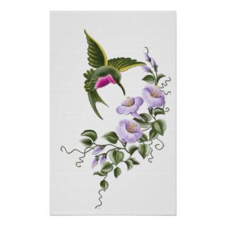 Hummingbird with Flowers 1 Print