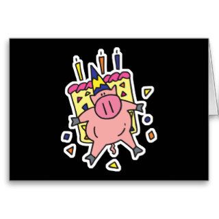 pig hogging birthday cake card