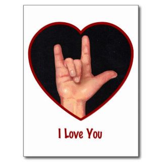 SIGN LANGUAGE I LOVE YOU HEART, HAND POST CARDS