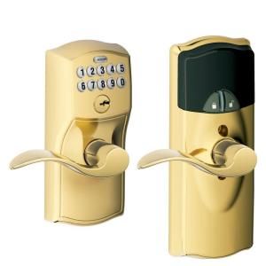 Schlage Bright Brass Home Keypad Lever with Nexia Home Intelligence FE599NX CAM 505 ACC