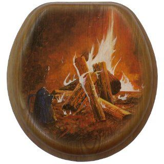 Comfort Seats C1B2R1 777 17CH Evening Campfire Round Toilet Seat with Chrome Alloy Hinge, Oak    