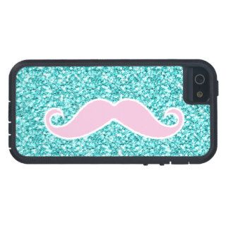 GIRLY PINK MUSTACHE ON TEAL GLITTER EFFECT iPhone 5 COVERS
