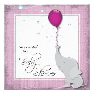 Baby Shower Party Invitation Elephant Girl Invite