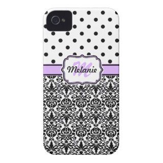 Black Lilac Monogrammed Damask Polka Dots Pattern iPhone 4 Cover
