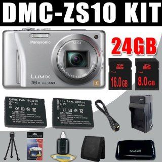 Panasonic Lumix DMC ZS10 14.1 MP Digital Camera with 16x Wide Angle Optical Image Stabilized Zoom and Built In GPS Function (Silver) TWO BCG10 Batteries/Charger + 24GB DavisMAX HDMI Bundle  Point And Shoot Digital Cameras  Camera & Photo