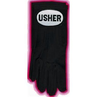 Black Usher Gloves, Nylon, Usher Engraved in Black Work Gloves