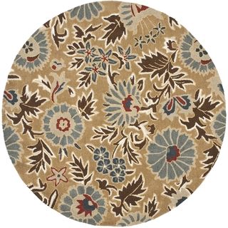 Handmade Blossom Beige Wool Rug (4' Round) Safavieh Round/Oval/Square