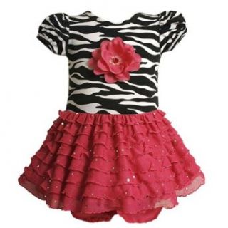 Size 18M BNJ 3569B 2 Piece FUCHSIA PINK BLACK WHITE ZEBRA PRINT FOIL DOT TIERED DROP WAIST Special Occasion Girl Party Dress, B13569 Bonnie Jean Baby/INFANT Infant And Toddler Dresses Clothing
