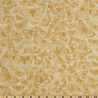 44'' Wide Botanical Butterfly Cream/Gold Fabric By The Yard