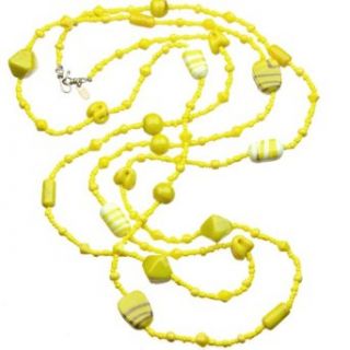 54" Yellow Glass Bead Necklace with a Brass Hook and Eye Clasp Clothing