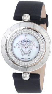 Versace Women's 79Q91SD497 S009 Eon Two Rings 40 Diamond Black Satin Mother Of Pearl Watch Watches