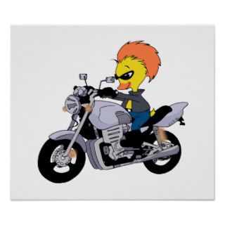 Cartoon duck on a cool motorcycle posters