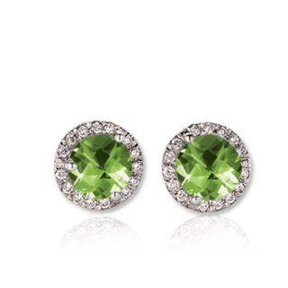 1.25 Carat (ctw) 14K White Gold Round Green Peridot & White Diamond Ladies Halo Stud Earrings 1.25 CT Fine Jewelry Jewelry