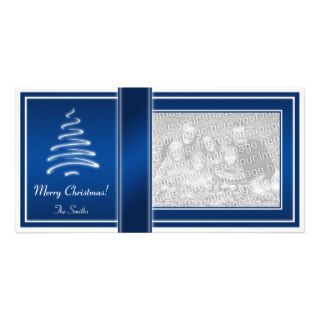 Swirl Christmas Tree in Blue and White Photo Card
