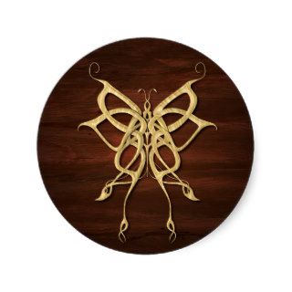 Wood Celtic Butterfly Round Stickers