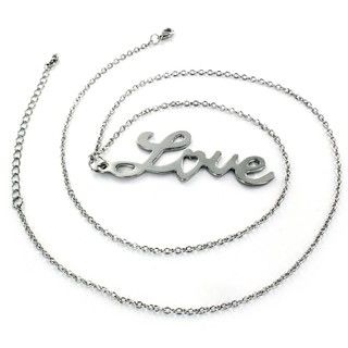 Polished Silvertone Script 'Love' Pendant Necklace West Coast Jewelry Personalized Necklaces