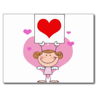 Cupid Girl Holding Up a Big Heart Banner Post Card