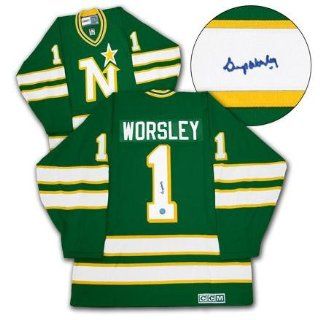 Gump Worsley Autographed Uniform   Minnesota North Stars   Autographed NHL Jerseys Sports Collectibles