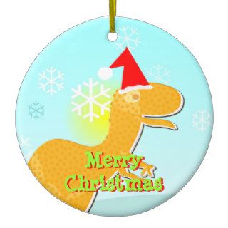 Merry Christmas Cartoon T Rex Ornament