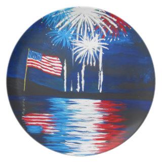 red, white and blue fireworks dinner plates