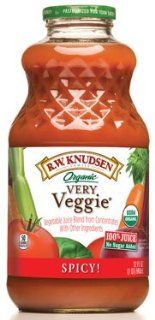Knudsen   Very Veggie Spicy Organic Vegetable Juice, (100% Juice No Sugar Added), Buy TWELVE and Save Per Bottle, Each Bottle is 32 Oz (Pack of 12)  Chips  Grocery & Gourmet Food