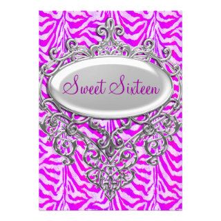 Sweet Sixteen 16 Zebra Purple White Silver Invite