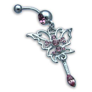 Piercing Navel Ring Butterfly Ornament zirkonia pink #501, body jewellery Jewelry