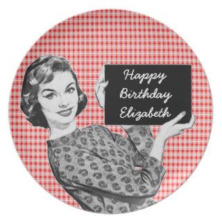 1950s Woman with a Sign V2 Birthday Dinner Plate